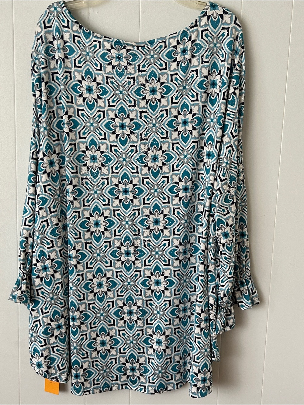 Ruby Rd. Teal, White & Black Floral-Geometric Keyhole Tunic 3X - Picture 6 of 8